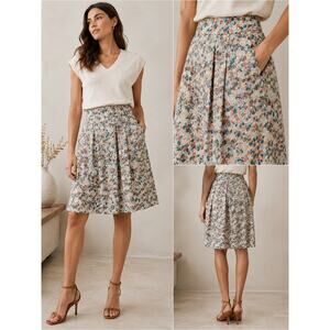 Sita Murt 100% Silk Abstract Print Skirt Scallop Pocket Detail EU 44 US 30